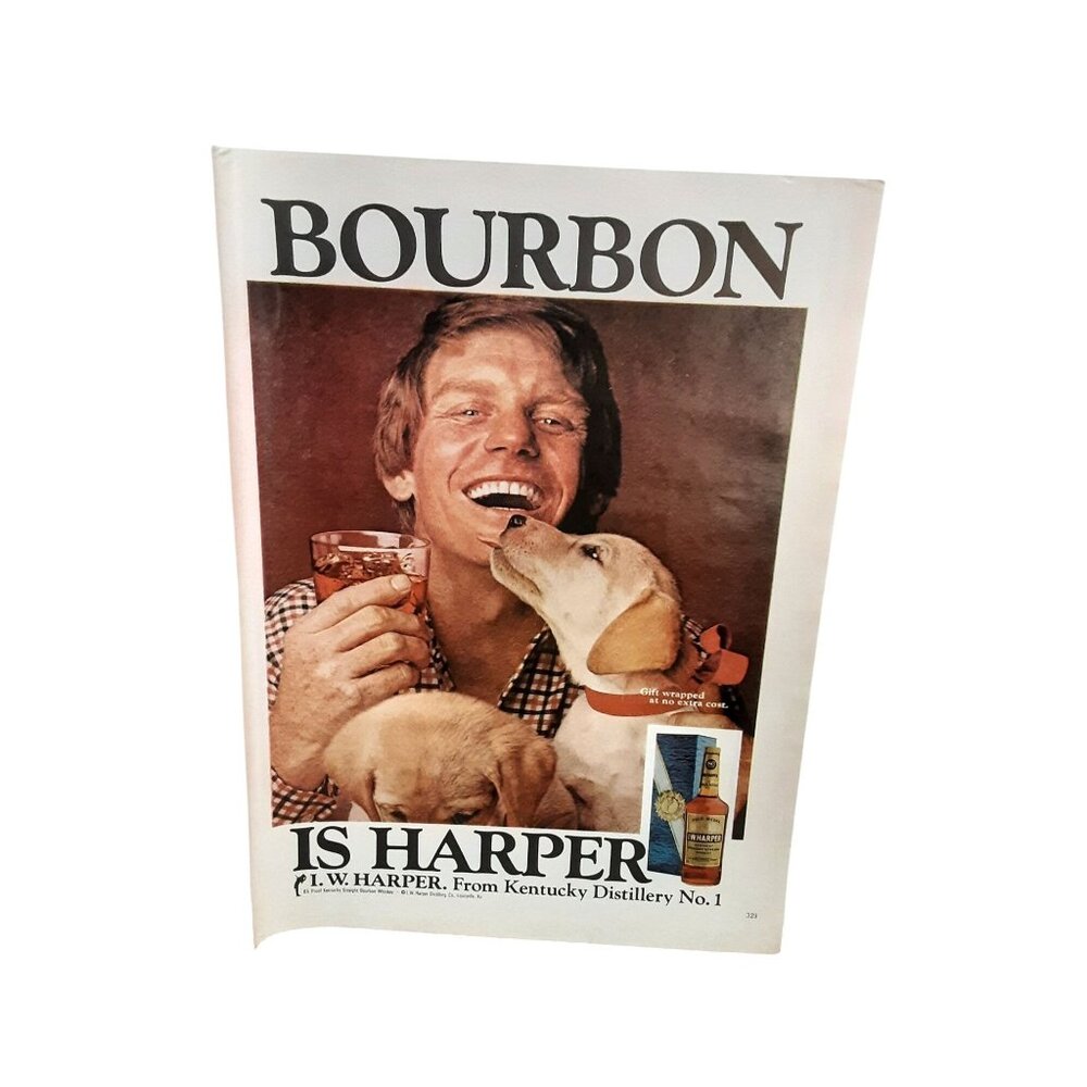 1974 Bourbon Is Harper Man with Dog Print Ad vintage 70s